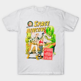 space green aliens detective martians retro attack humans vintage comic T-Shirt